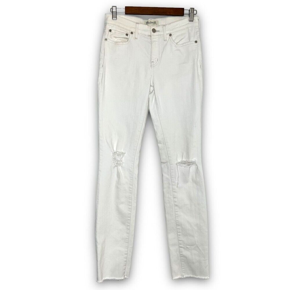Madewell White Alley Straight Leg Distressed Knee Raw Hem Jean 27 /‎ 4